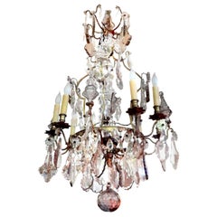Antique French Baccarat Style Bronze and Crystal Chandelier