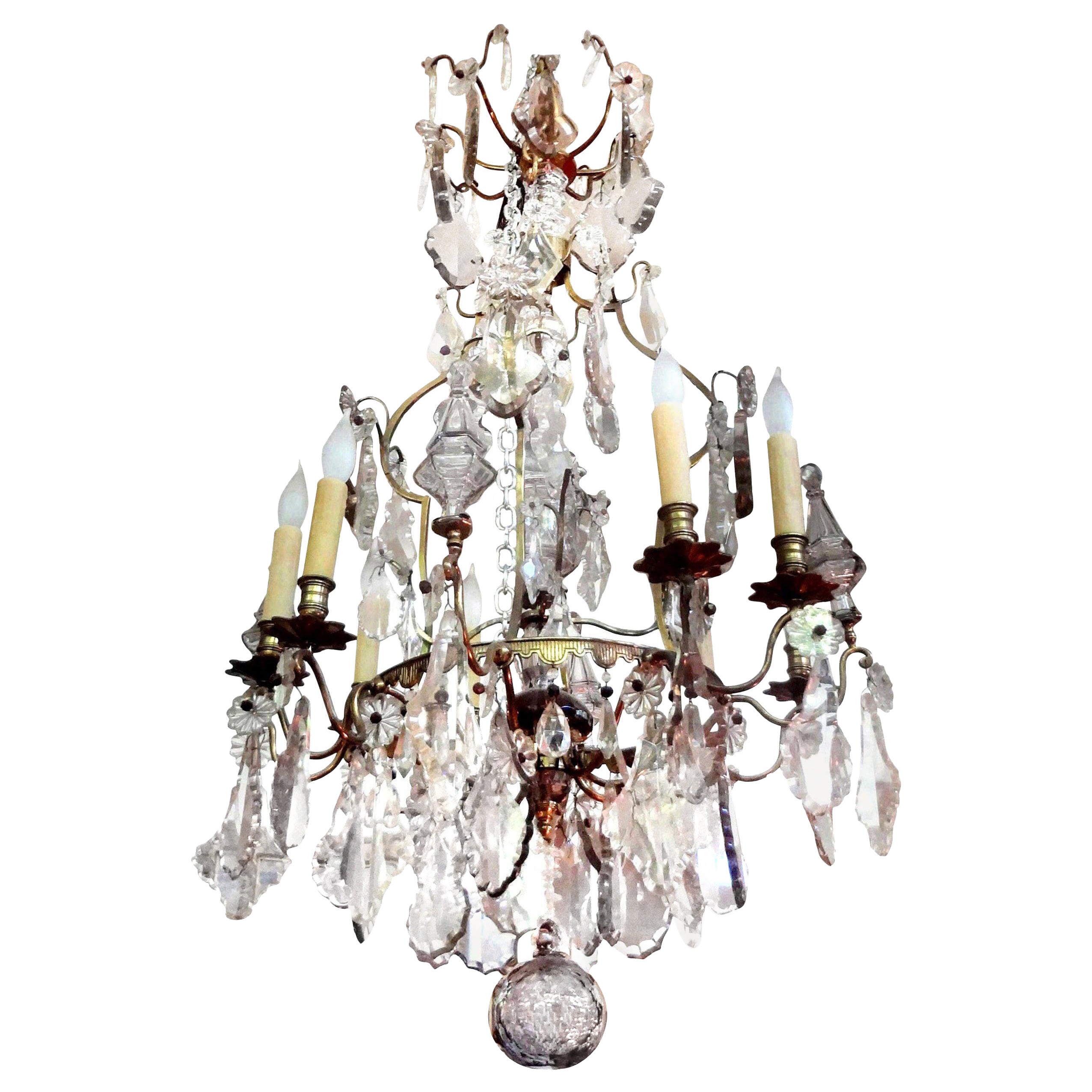 Antique French Baccarat Style Bronze and Crystal Chandelier