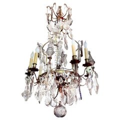Antique French Baccarat Style Bronze and Crystal Chandelier