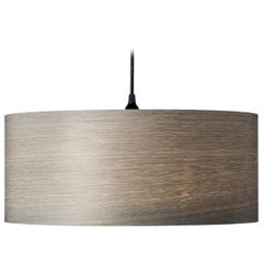 Mid-Century Modern Gray Wood 17.5" Drum Pendant 