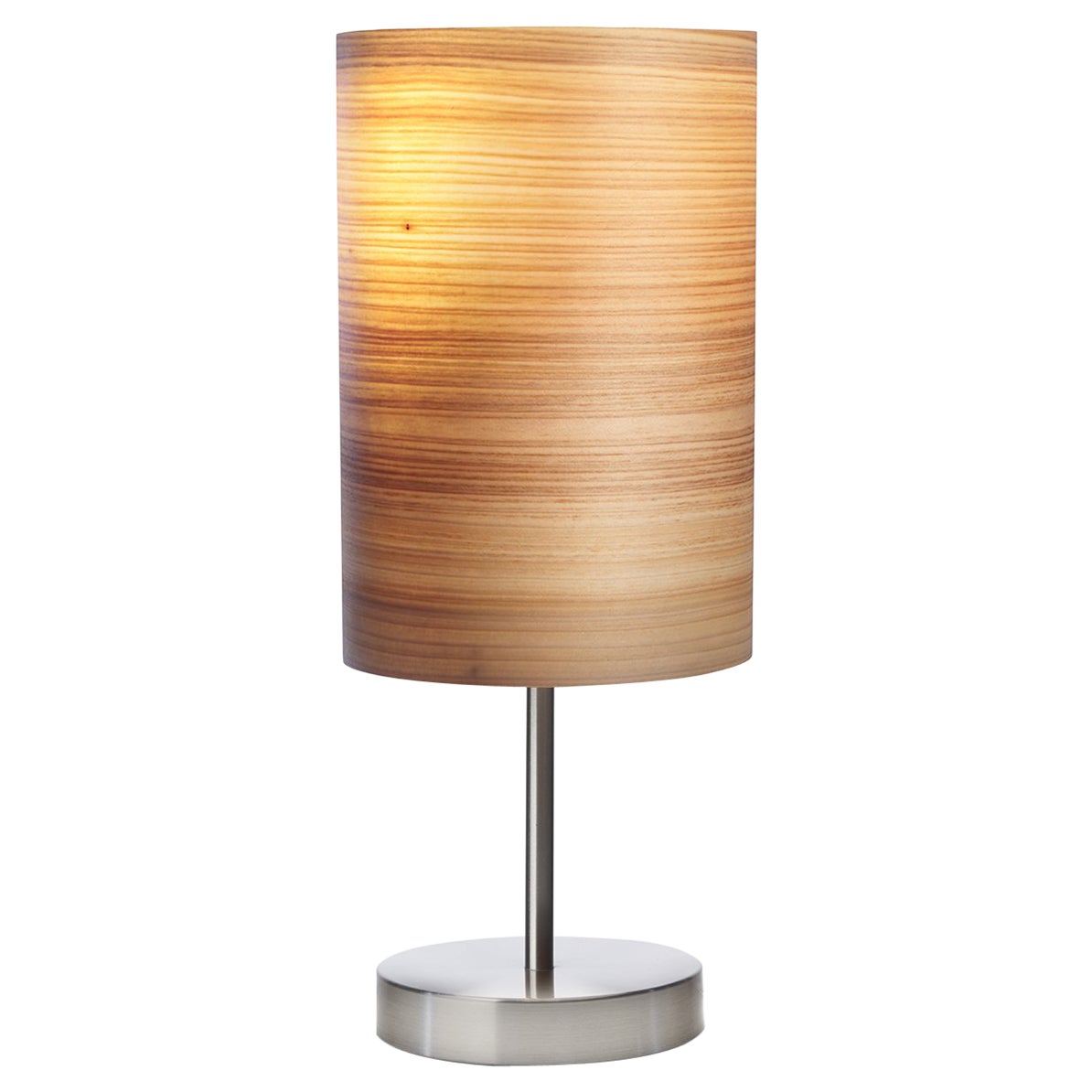 MidCentury Modern gray wood veneer table lamp with brushed steel stand