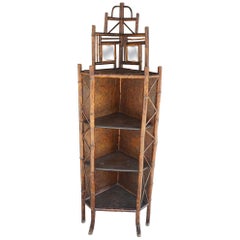 Antique English Victorian Bamboo Corner Étagère