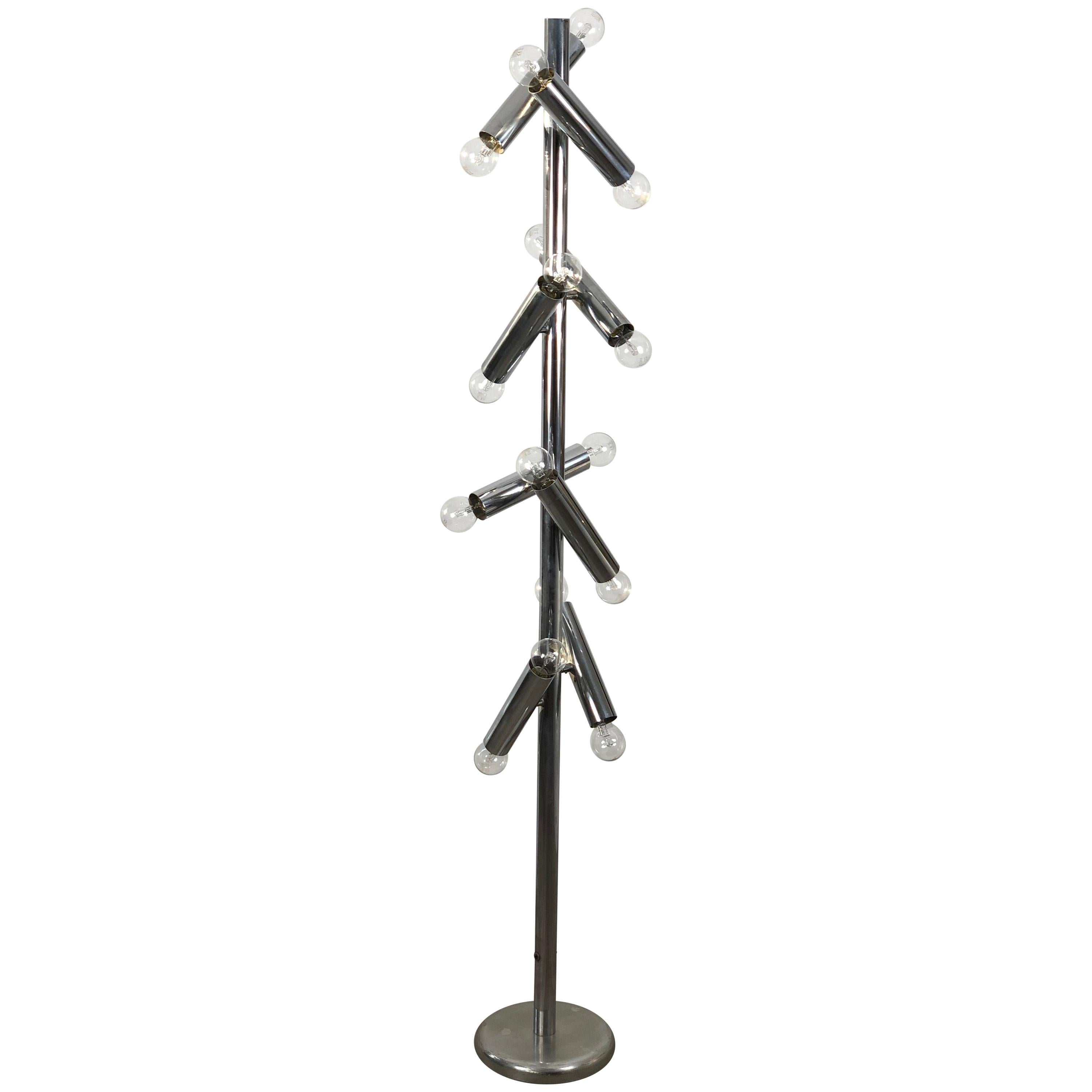 Floor Lamp in Chrome 16 Adjustable Lights by Stilux Milano, Italy, 1960s For Sale