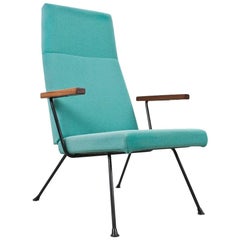 Vintage Mid-Century Modern Lounge Chair 1410 by A.R.Cordemeyer in Black Metal and Blue