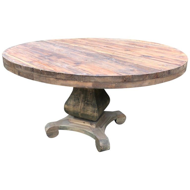 Natural Reclaimed Wood Large Round Pedestal Table For At 1stdibs Natural Reclaimed Wood Large Round Pedestal Table For