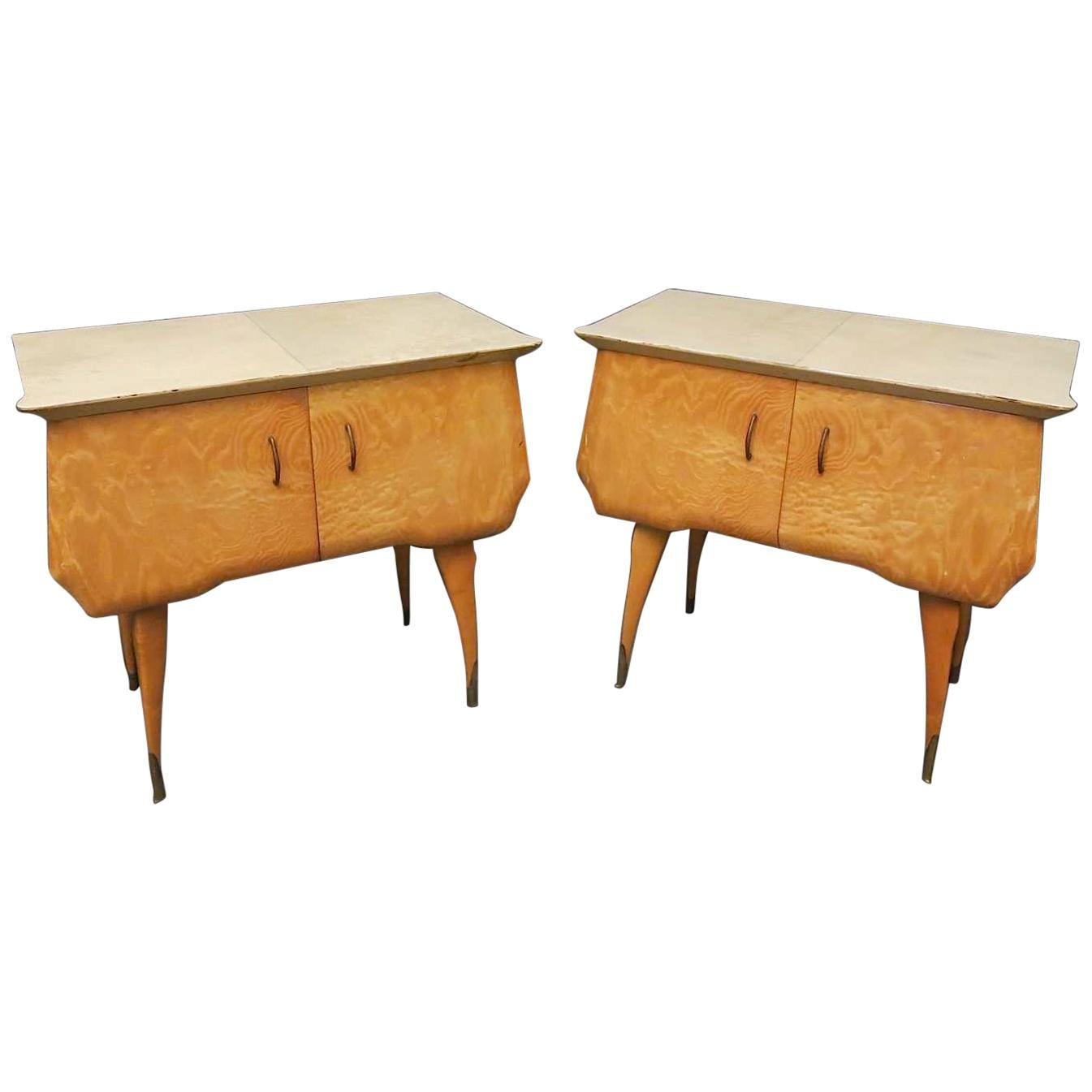 Pair of Midcentury Maple and Parchment Italian Bedside Tables, 1950