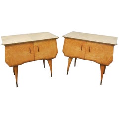 Pair of Midcentury Maple and Parchment Italian Bedside Tables, 1950