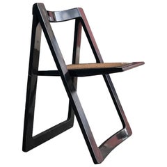 1960s Italian Minima Aldo Jacobsen Black Lacquer & Caning Trieste Folding Chair