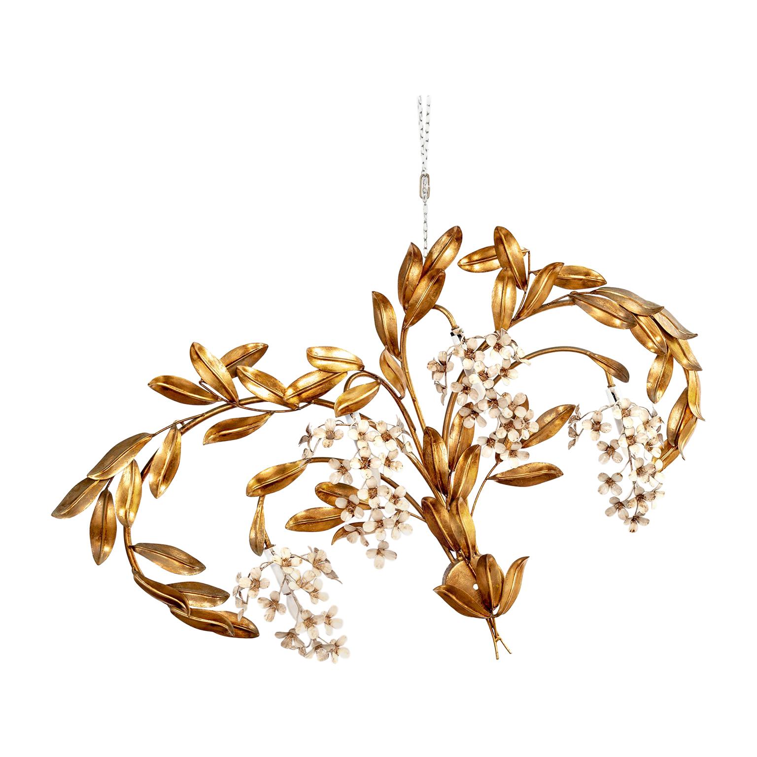Gilt Leaves and White Flower Appliques with Four Lights