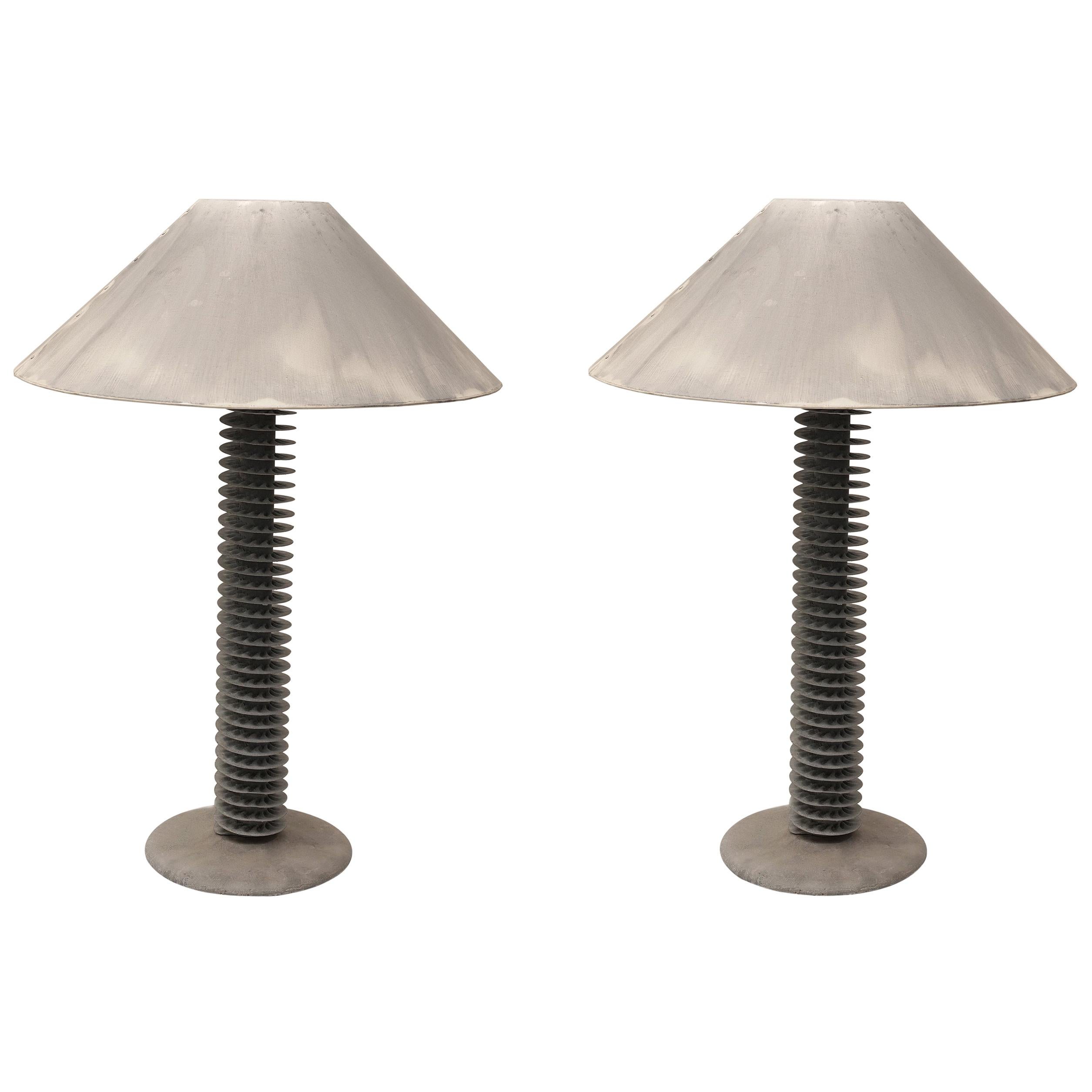 Pair of Gray Metal and Cast Stone Table Lamps, American