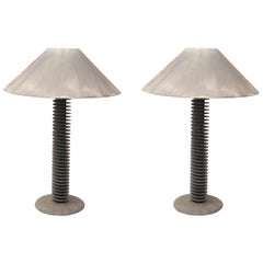 Pair of Gray Metal and Cast Stone Table Lamps, American