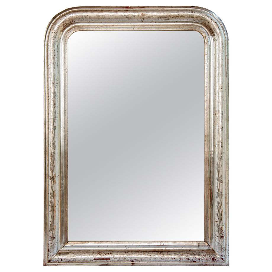 Silver Leaf Mirror with Etched Vine Design, Original Mirror at 1stDibs
