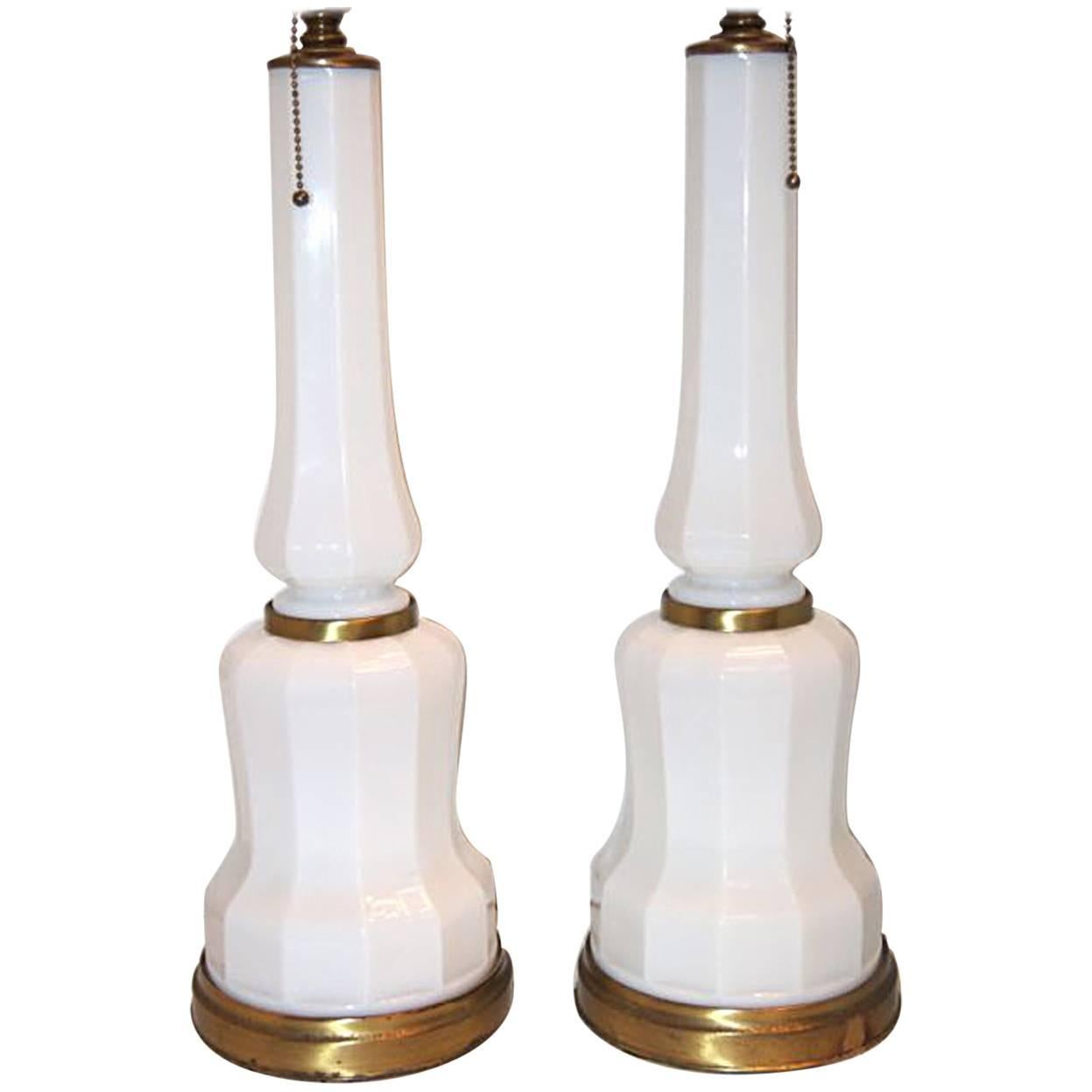 White Opaline Glass Table Lamps