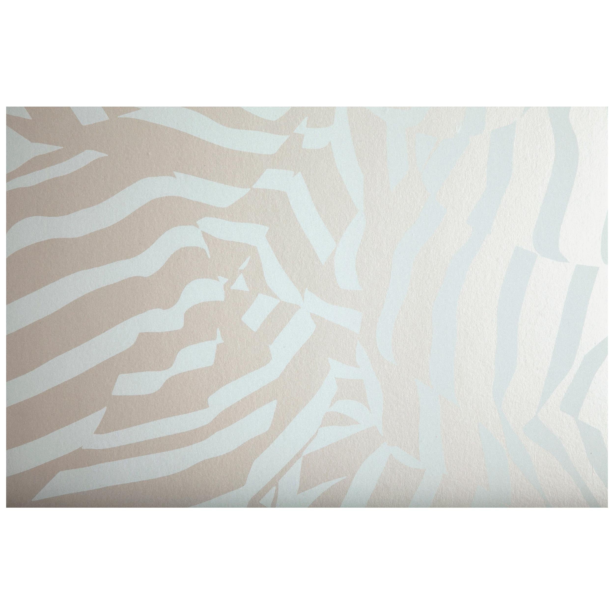 Folded Paper Wallpaper with Light Blue and Pearlescent White Hues im Angebot