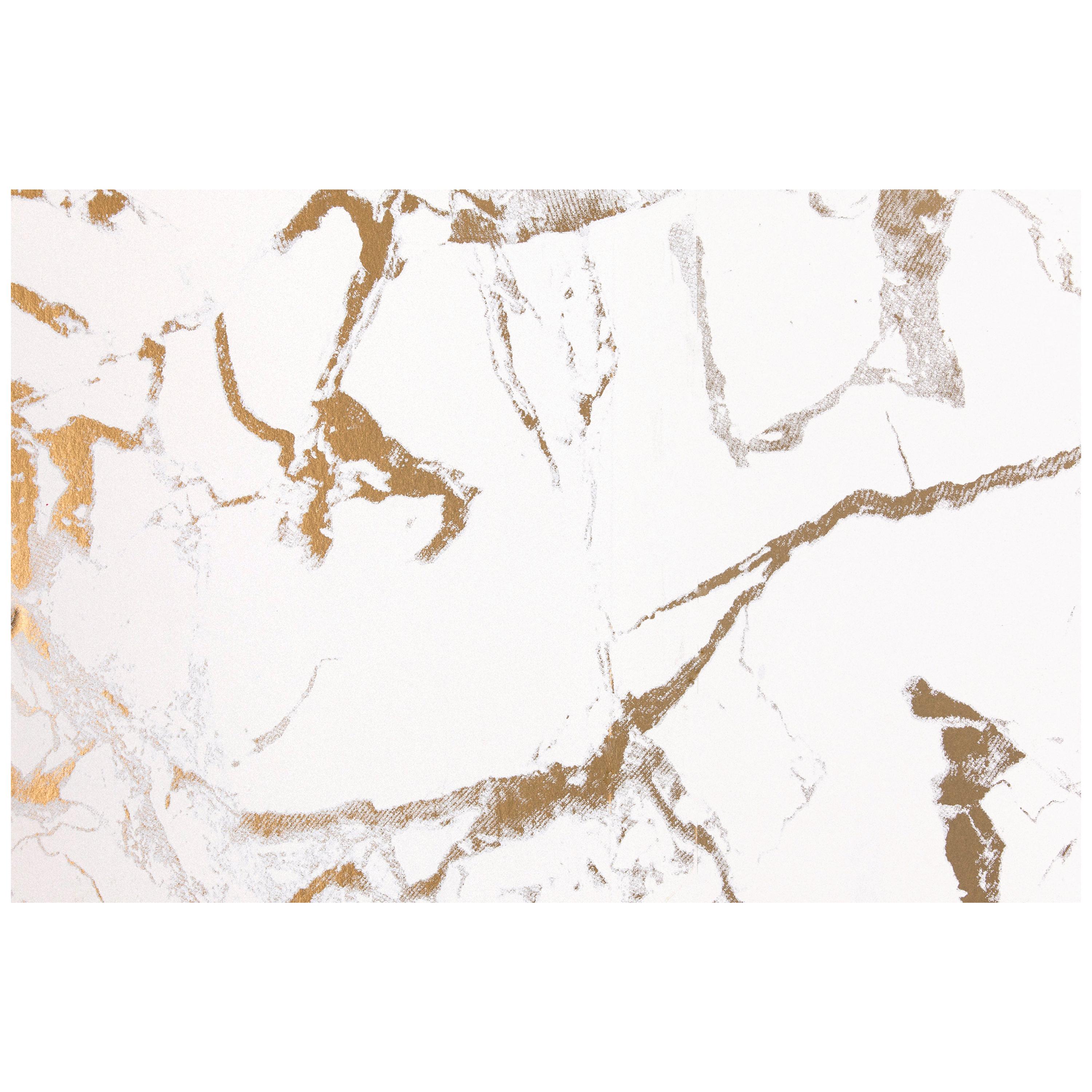Levante Bianco Marble Wallpaper with Warm Bright White and Metallic Gold Colors For Sale