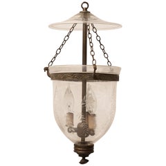 Hand Blown Etched Bell Jar Hall Lantern, Late 19th Century English