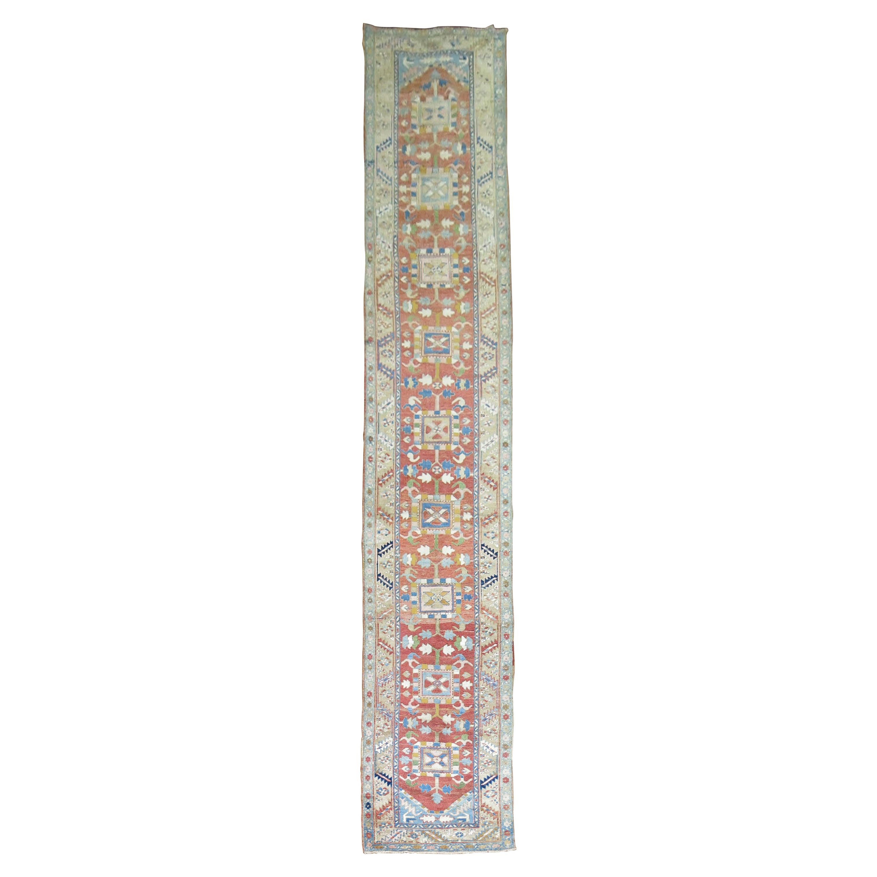 Long Antique Persian Heriz Runner For Sale