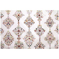 Signature Damask Wallpaper with Multicolored, Hand Applied Stickers