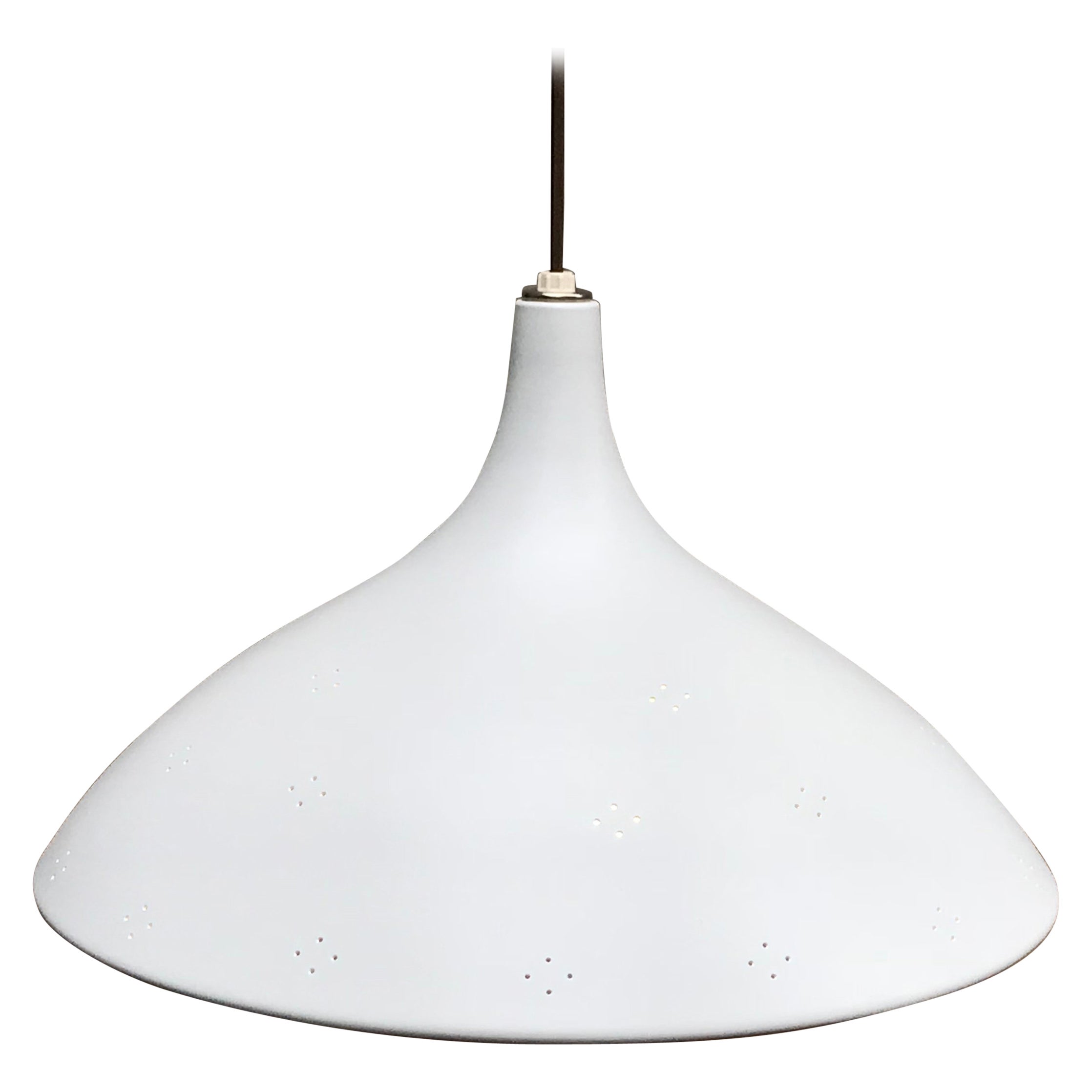Mid Century Modern Matte White Round Pendant Light 1960s