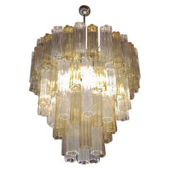 Italian Contemporary Amber & Crystal Clear Murano Glass Tronchi Star Chandelier