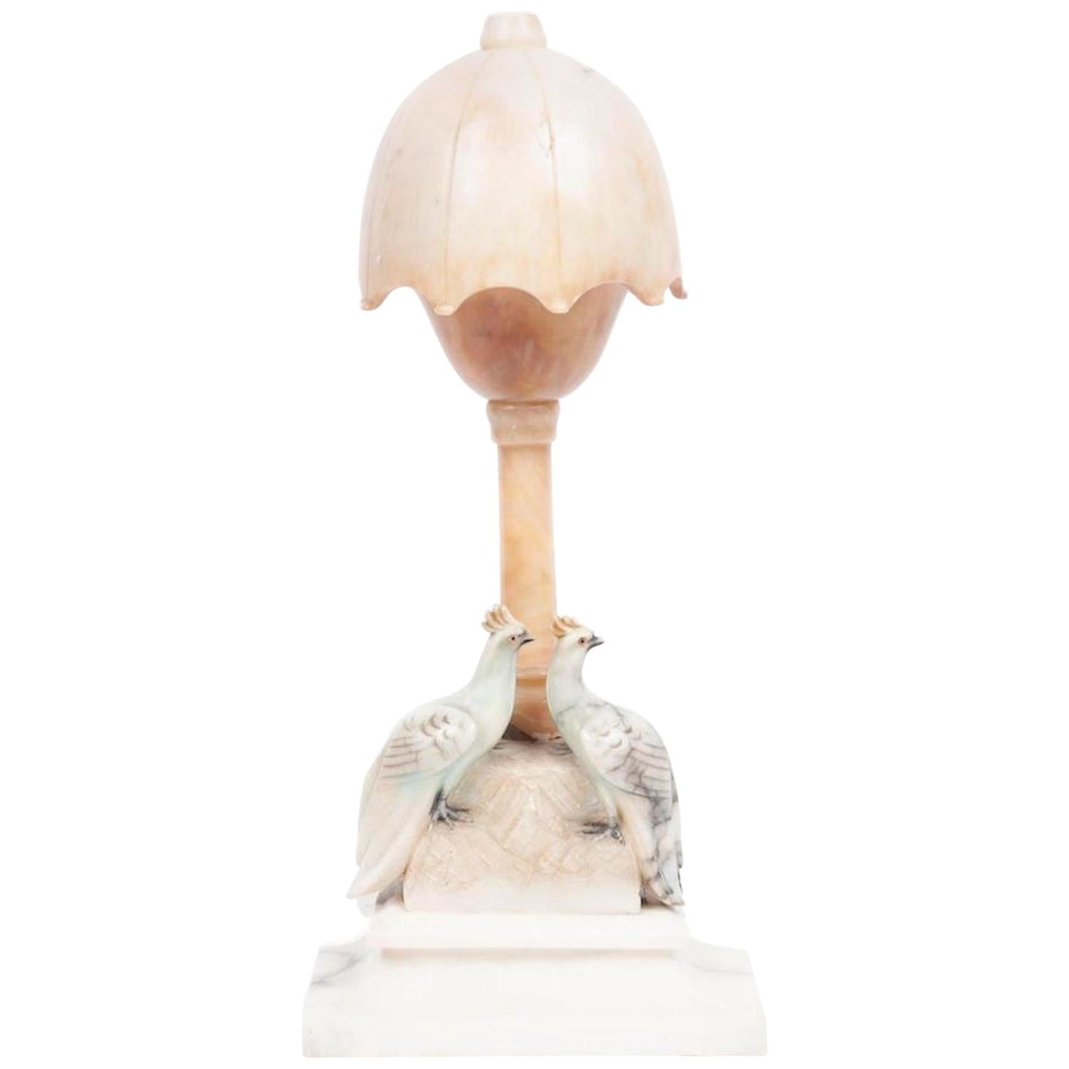 Cockatoo Alabaster Lamp with Birds For Sale