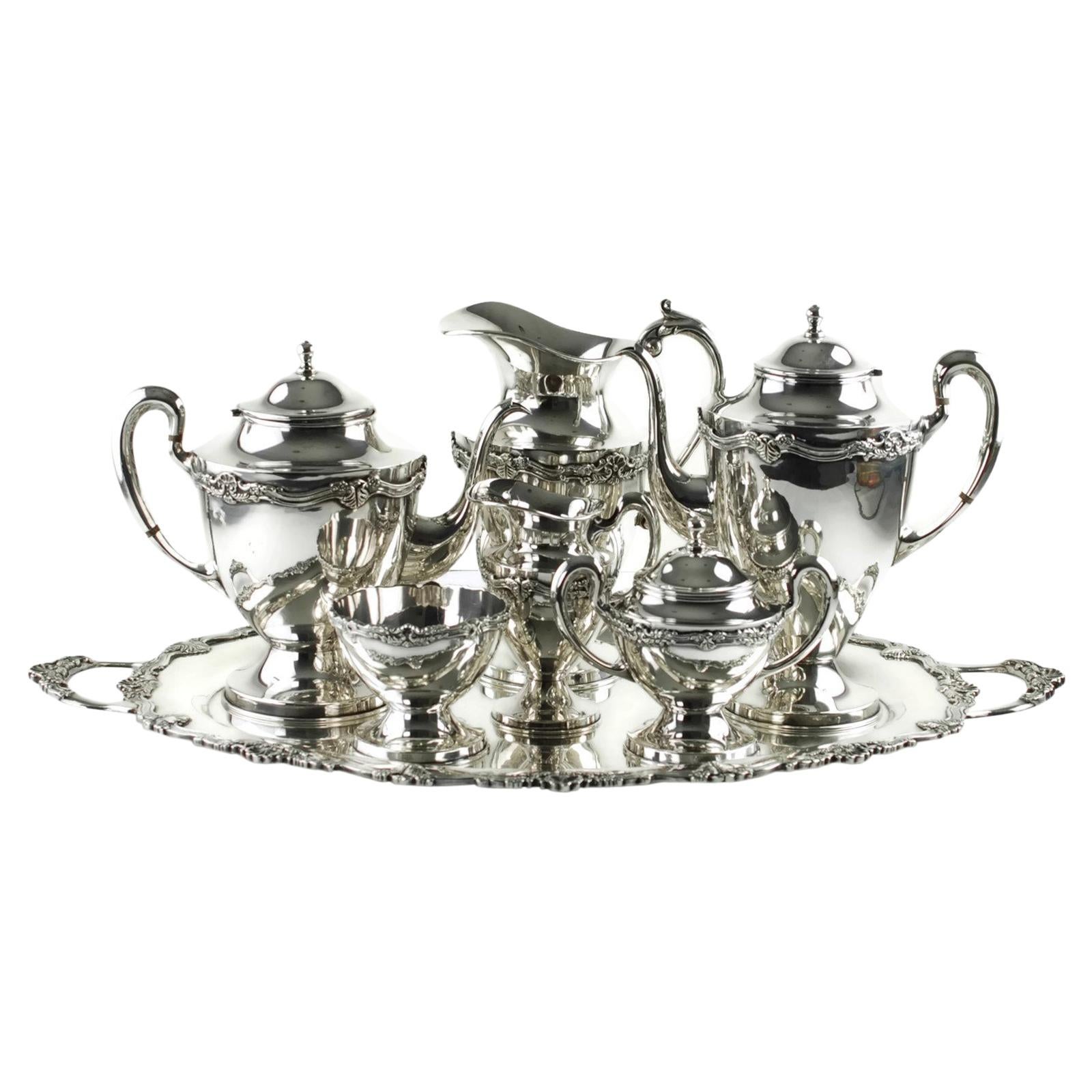 Gonzalo W Moreno 7-Piece Sterling Tea Set Including Serving Tray & Water Pitcher