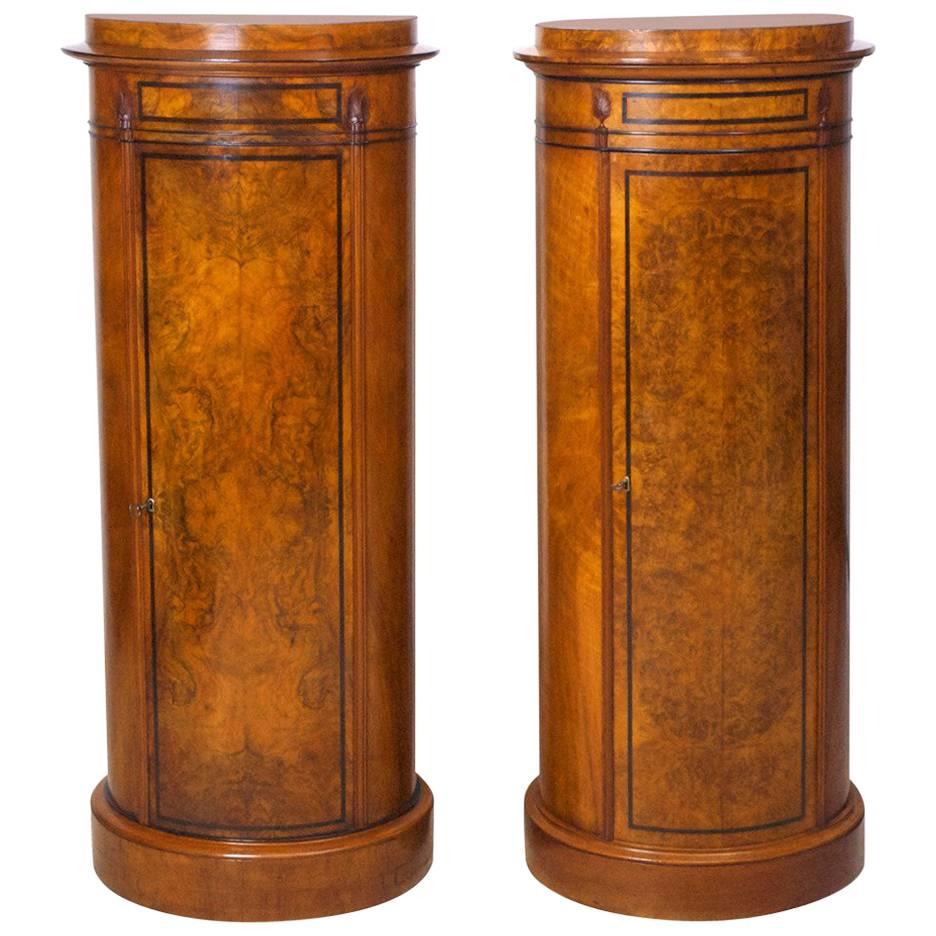 Pair of Danish Empire and Biedermeier Cylinder Cabinets in Burled Walnut