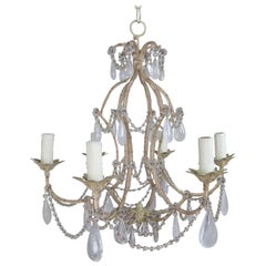 Vintage Italian Rock Crystal Chandelier with Macaroni Beading