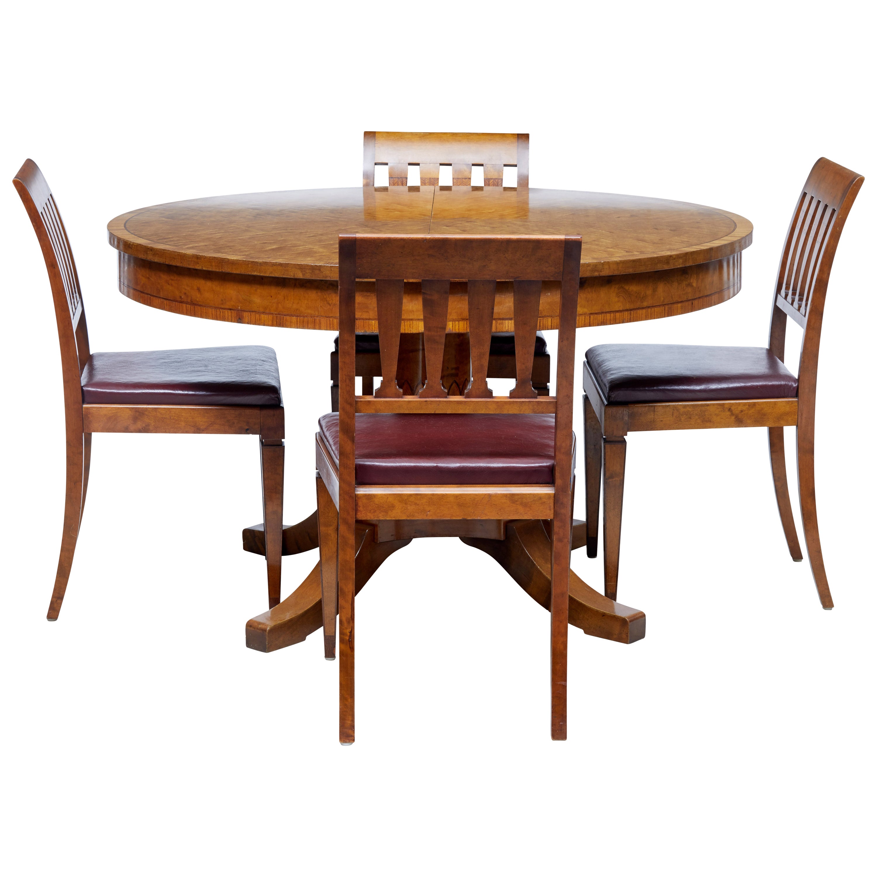 1920s Scandinavian Birch Dining Table And 4 Matching Chairs