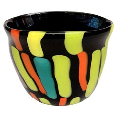 Fratelli Pagnin Signed Murano Orange, Black, Chartreuse Glass Vase Italian 80's