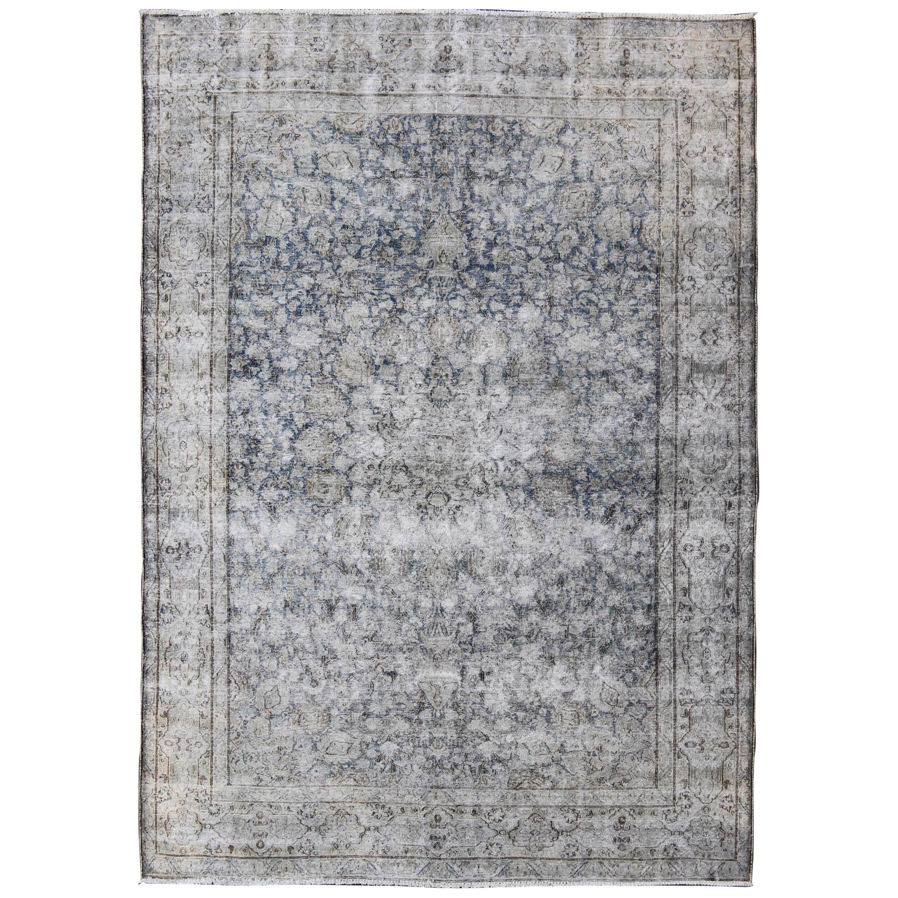 Distressed Modern Design Rug with Faded Colors from 1950s Persia For Sale