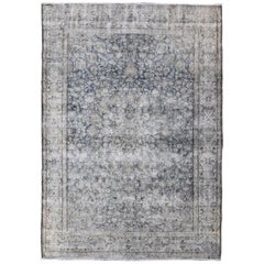 Vintage Distressed Modern Design Rug with Faded Colors from 1950s Persia