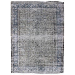 Blauer/grauer persischer Vintage-Teppich im Used-Stil mit modernem und rustikalem Design