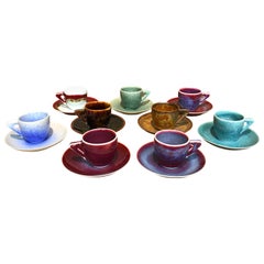 Set of Japanese Hand-Glazed Porcelain Espresso Cups & Saucers by Master Artist