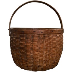 Used 19th Century New England Large Swing Handled Harvest Basket