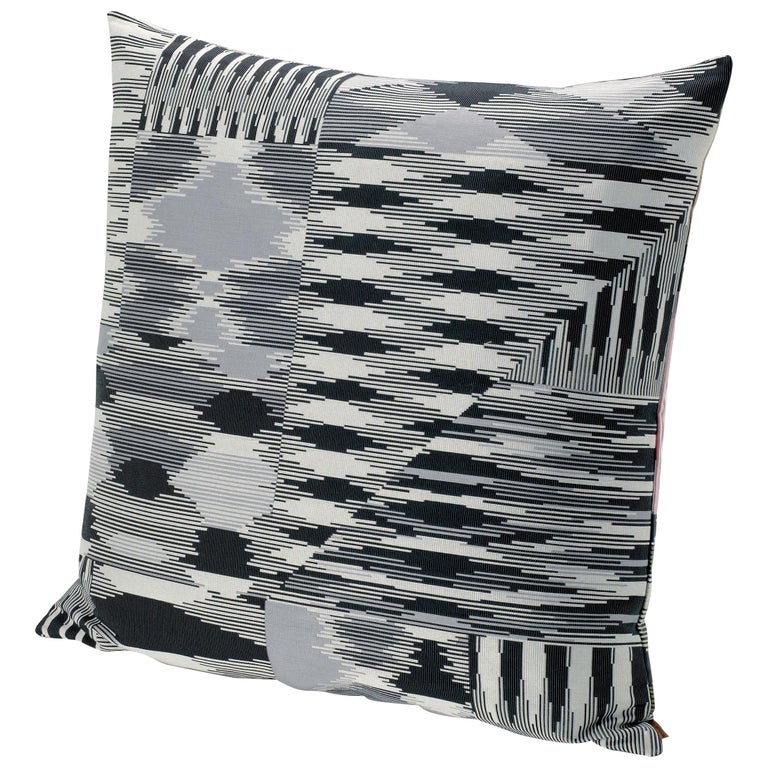 MissoniHome Patch Cushion with Black & White Flame Stitch Print For Sale