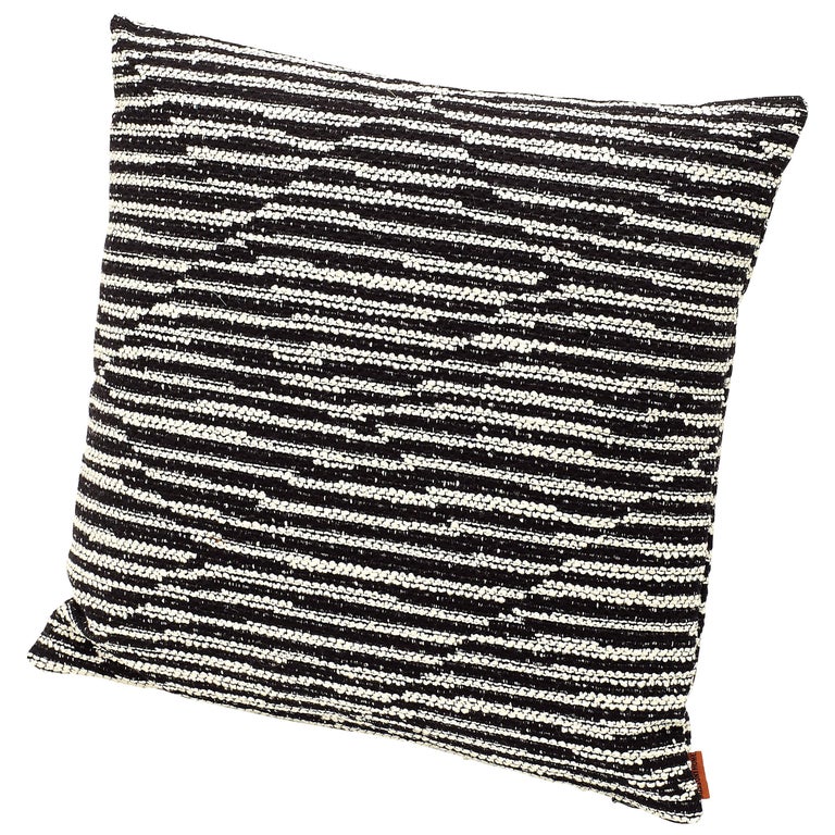 MissoniHome Varberg Cushion in Jacquard with White & Black Stripe Patchwork For Sale