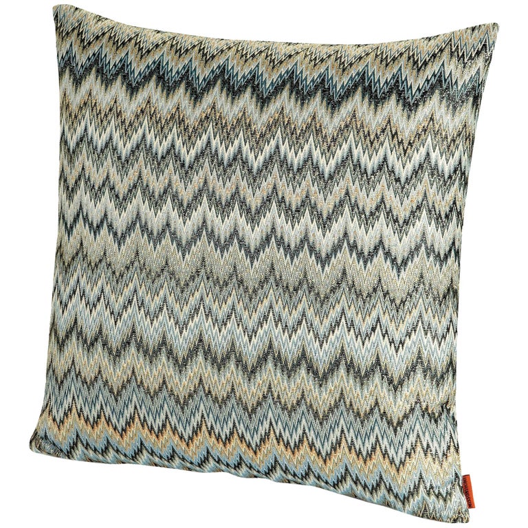 MissoniHome Plaisir Cushion in Gray and Green Chevron Print For Sale
