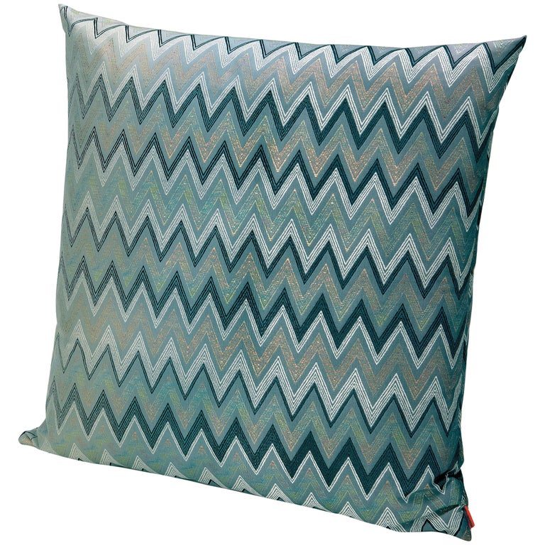 MissoniHome Taipei Cushion in Jacquard W/ Blue & Green Chevron Pattern For Sale