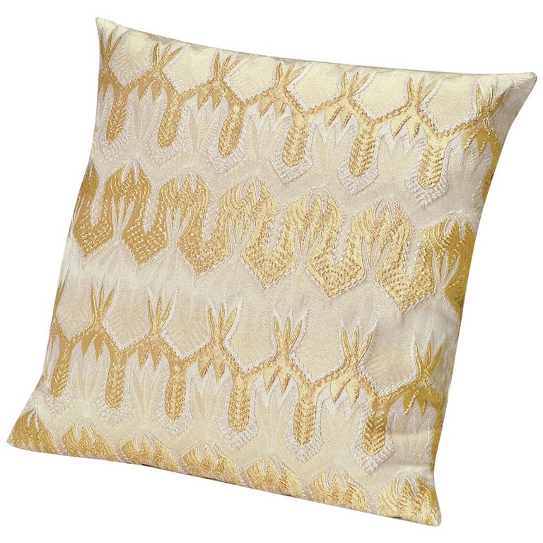 MissoniHome Ormond Gold Cushion with Gold Lace-Inspired Print For Sale