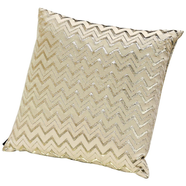MissoniHome Leeka Cushion in Gold Chevron Pattern For Sale