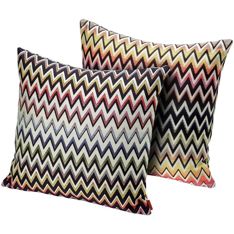 MissoniHome Vernal Cushion Set in Jacquard with Multi-Color Chevron Pattern For Sale