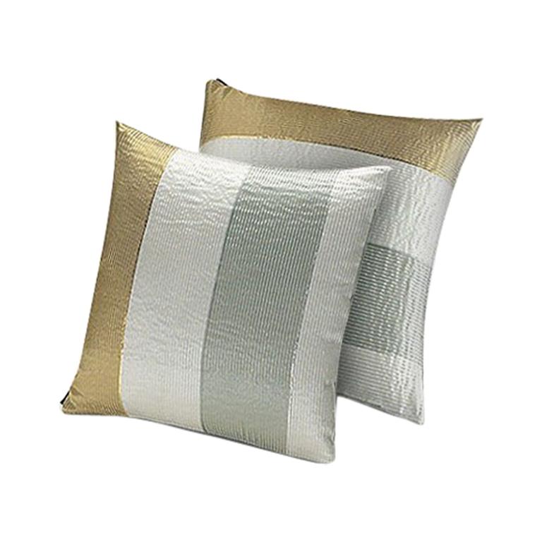 MissoniHome Kaduna Cushion Set in Multi-Color and Gold with Textured Stripes For Sale