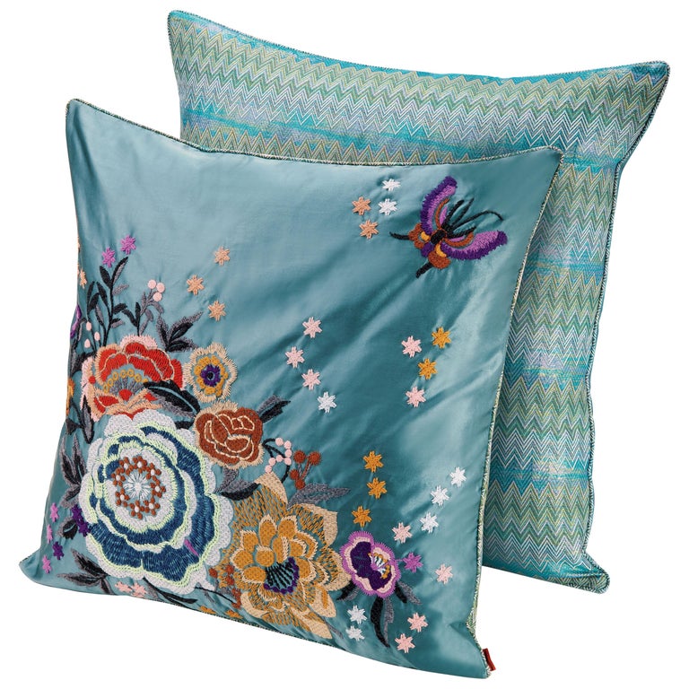MissoniHome Silves Cushion Set in Multicolor and Blue with Floral Pattern For Sale