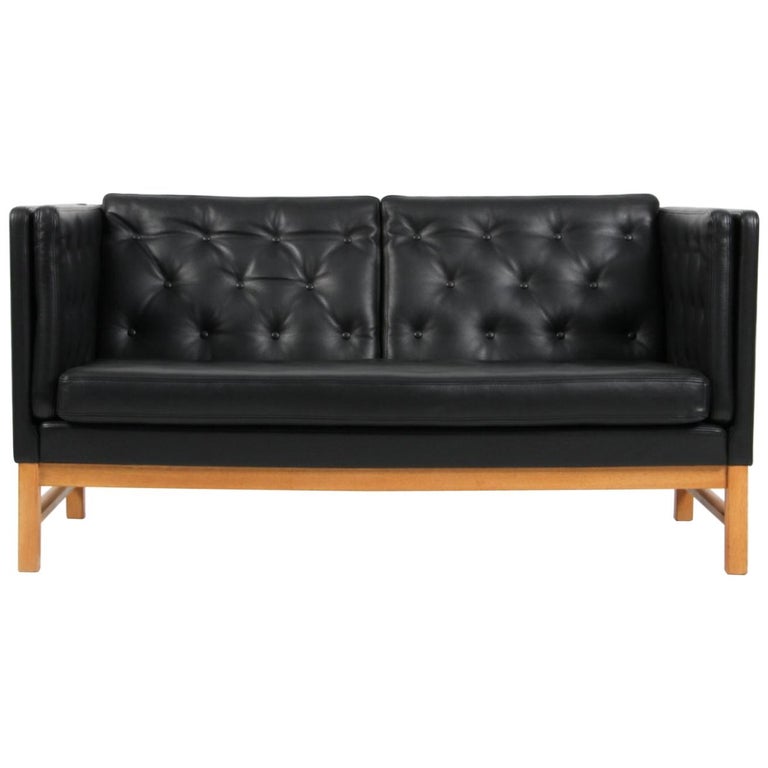 Erik Jørgensen Two Seater Sofa Black Leather And Oak For At Erik Jørgensen Two Seater Sofa Black Leather And Oak For
