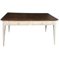 Dining Table or Partners Desk with Four Drawers in Vintage White Patina, France