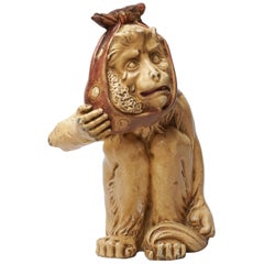 Early 20th Century, Large Toothache Monkey, Painted Plaster Figurine