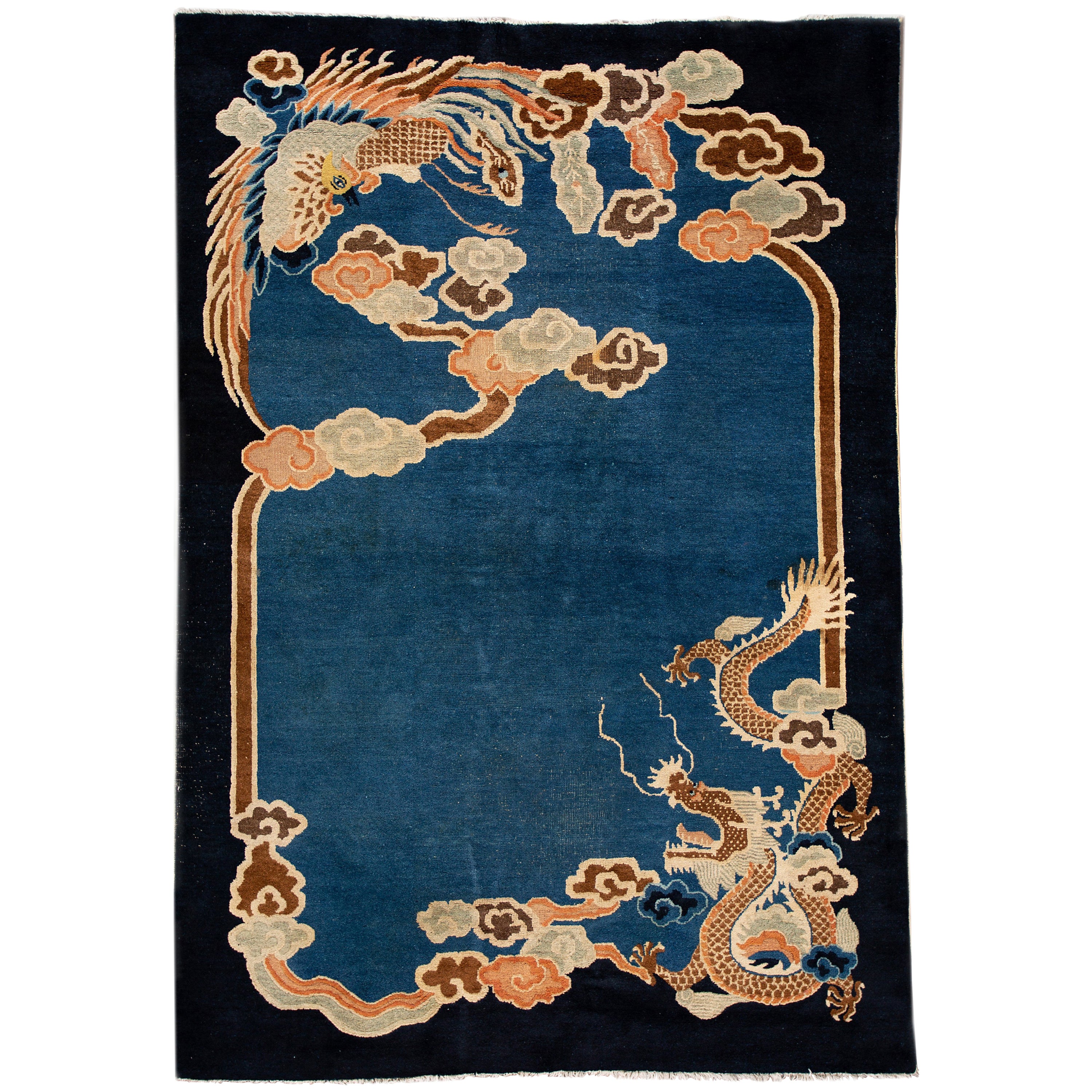 Antique Peking Art Deco Chinese Rug, Animal Birds For Sale at 1stDibs