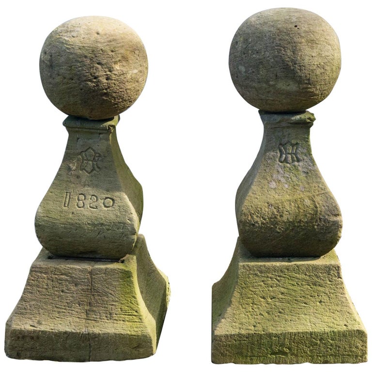 Unusual Pair of Marked Cast Stone Finials For Sale at 1stdibs