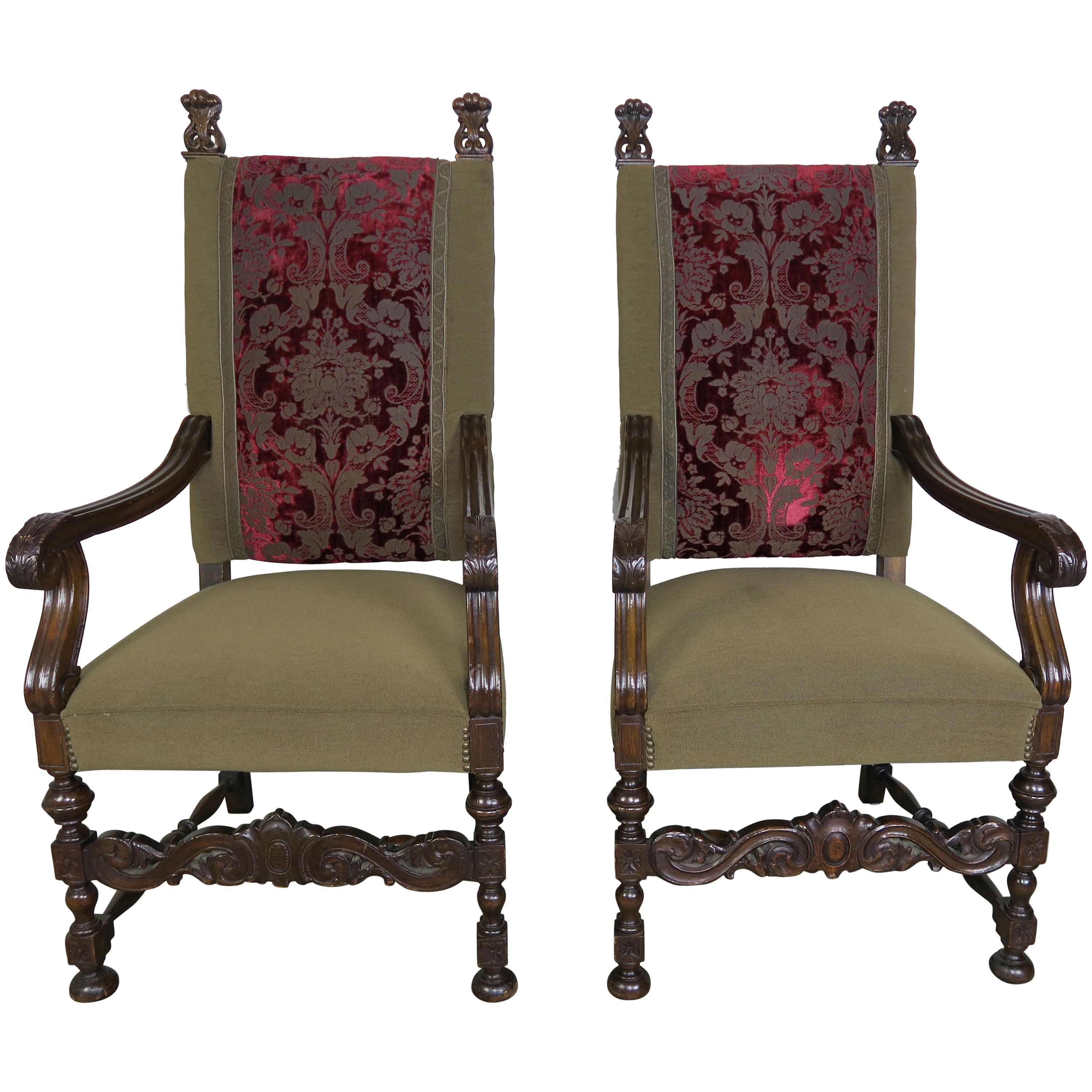 Pair of 19th Century French Louis XIII Style Throne Style Armchairs